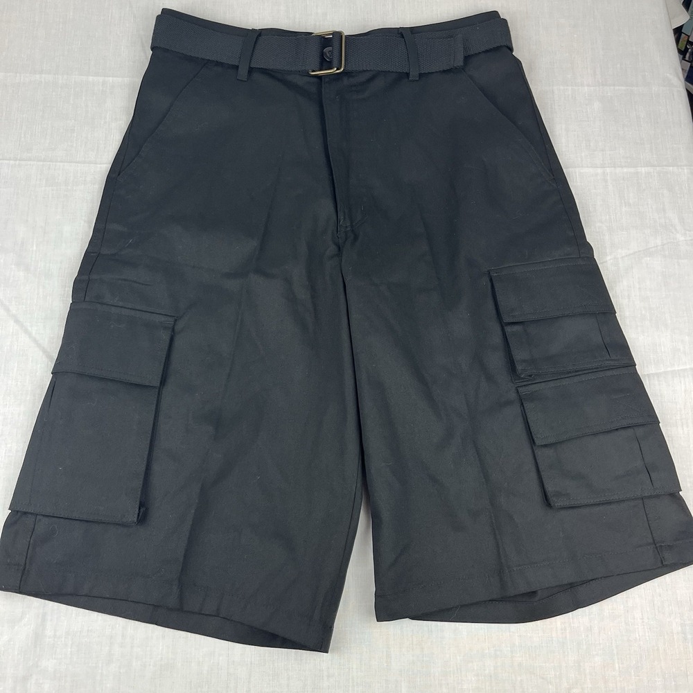 NWT Wicked Stitch Cargo Black Men's Shorts Size 32 (MSRP $36.50) Pockets Belt